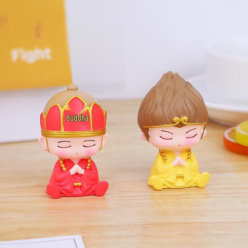 Journey to the West 4-Piece Desktop Ornament: Tang Monk, Sun Wukong, Zhu Bajie & Two Disciples for Car Interior Decor