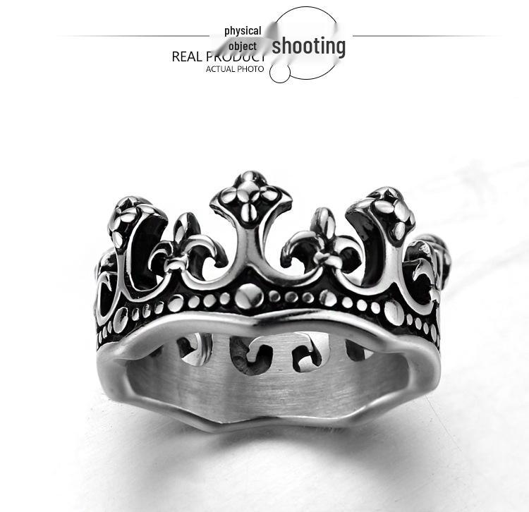 European American Stainless Steel Crown Ring Band - Titanium King Jewelry