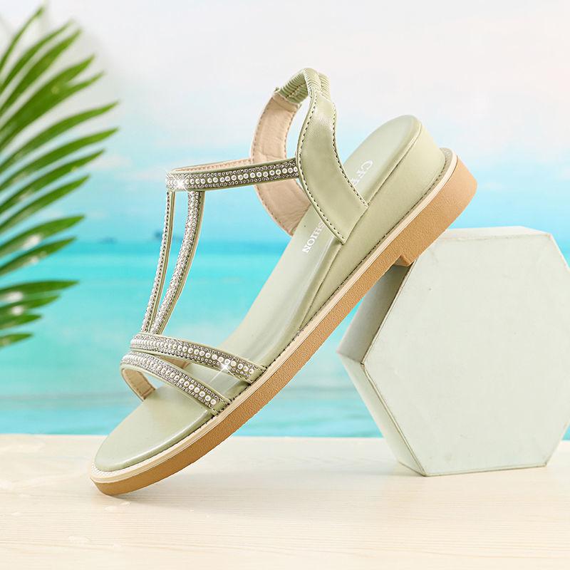 Sandals for Women Roman Style Flat Rubber Diamond Woman Shoes Open Toe Comfort Low Price Daily Casual Vintage Anti Slip Hot Pvc
