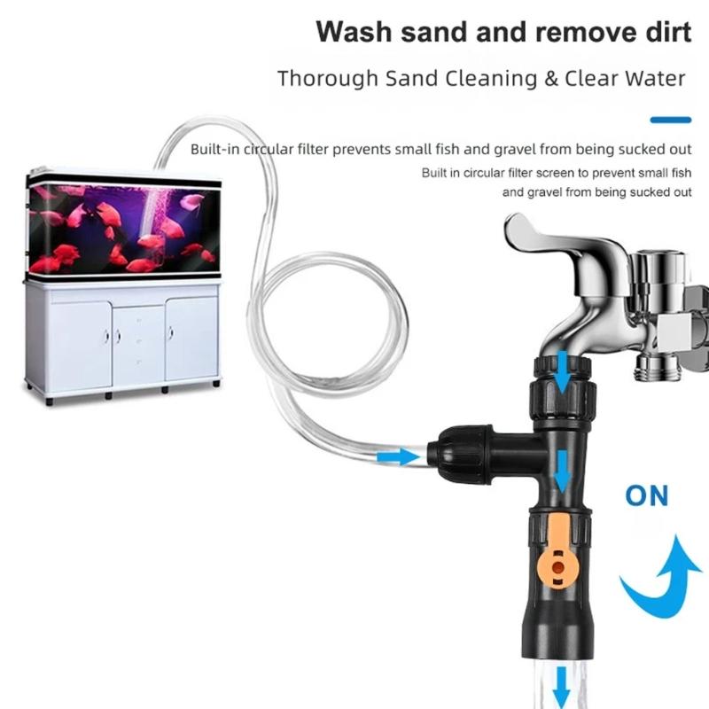 Handheld Water Change Cleaner for Home Fish Use, Faucet Link Tool with Connector Parts for Routine Debris Removal