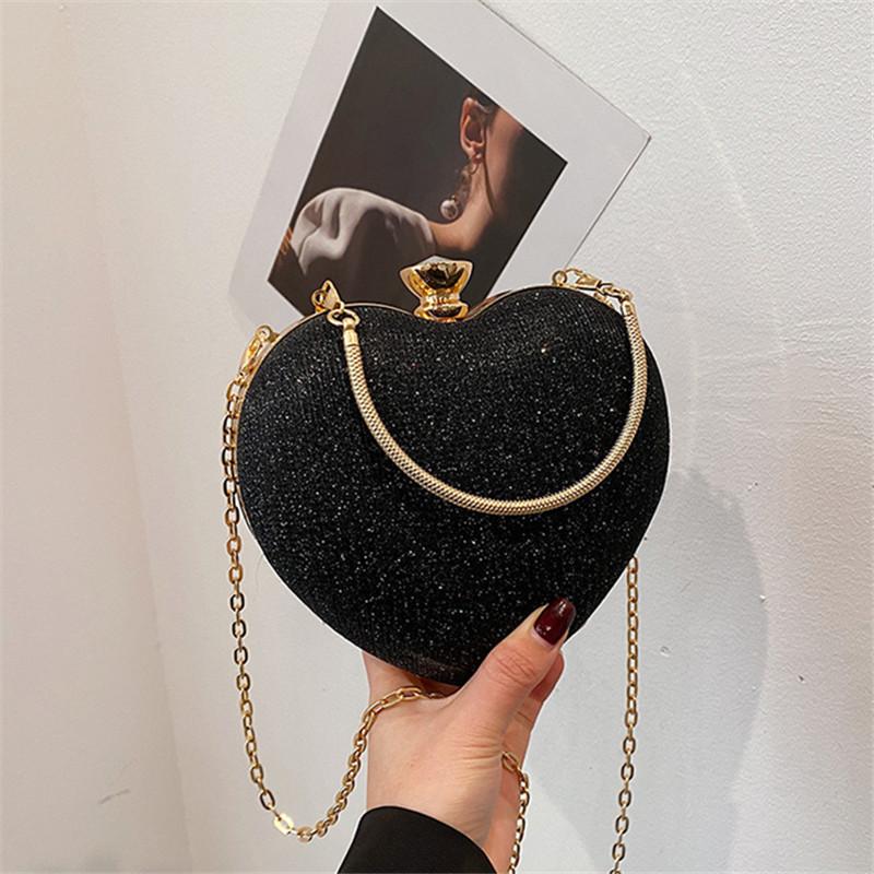 Chic Heart Shaped Lock Clasp Handbag, Fashiable Bright Star Evening Bag Stylish Single Shoulder Purse, Chain Cross Body Bags.