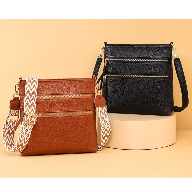 New first-layer cowhide bag, soft leather shoulder oblique span bag, trendy zipper, vertical small square bag, versatile leather women's bag