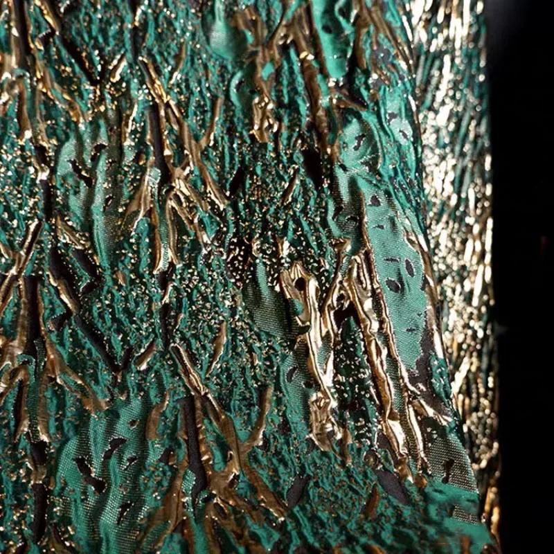 100x140cm Kreatívny Retro Žilkovanie Vlnitý Pozlátený Kvetinový Trojrozmerný Lesklý Ťažká Textúra Silueta Dizajn Odevov Látka