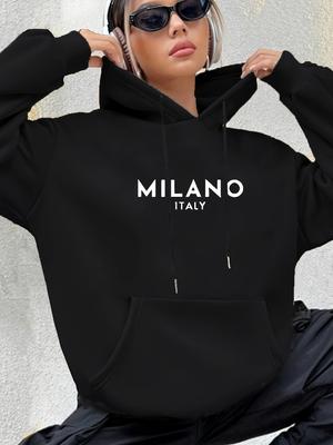 Vacation In Italy Gift for Women Milano Trip Hoodies Drawstring Loose Hoodie Casual Hooded Pocket Fashion Long Sleeve Sweatshirt