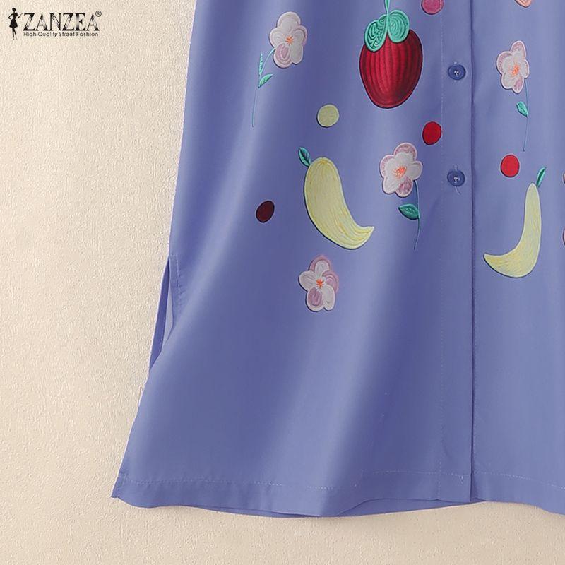 ZANZEA Women Square Collar Casual Short Sleeve Summer Print Dress