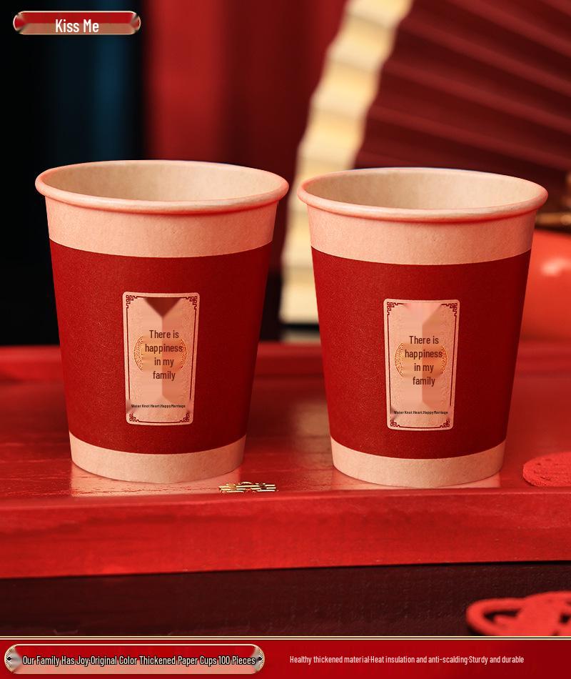 Double Happiness Wedding Celebration Paper Cups - Thick Disposable Set for Weddings and Events