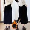 Women's High-Waist Black Corduroy Pencil Skirt - Mid-Length, Slim-Fit, Plus Velvet for Autumn/Winter 2025