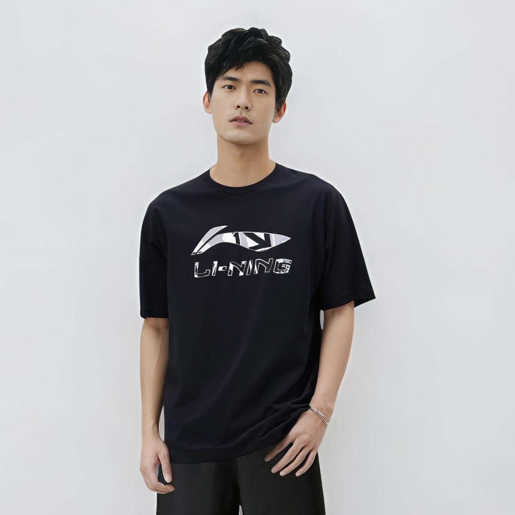Li Ning Logo Loose Fit Quick Dry Short Sleeve T-Shirt Men Tops Black AHSU975-1