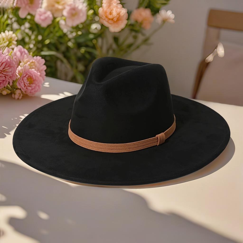 Women's Suede Hat with Colorful Heart-shaped Top and Wide Brim, Gentleman's Hat