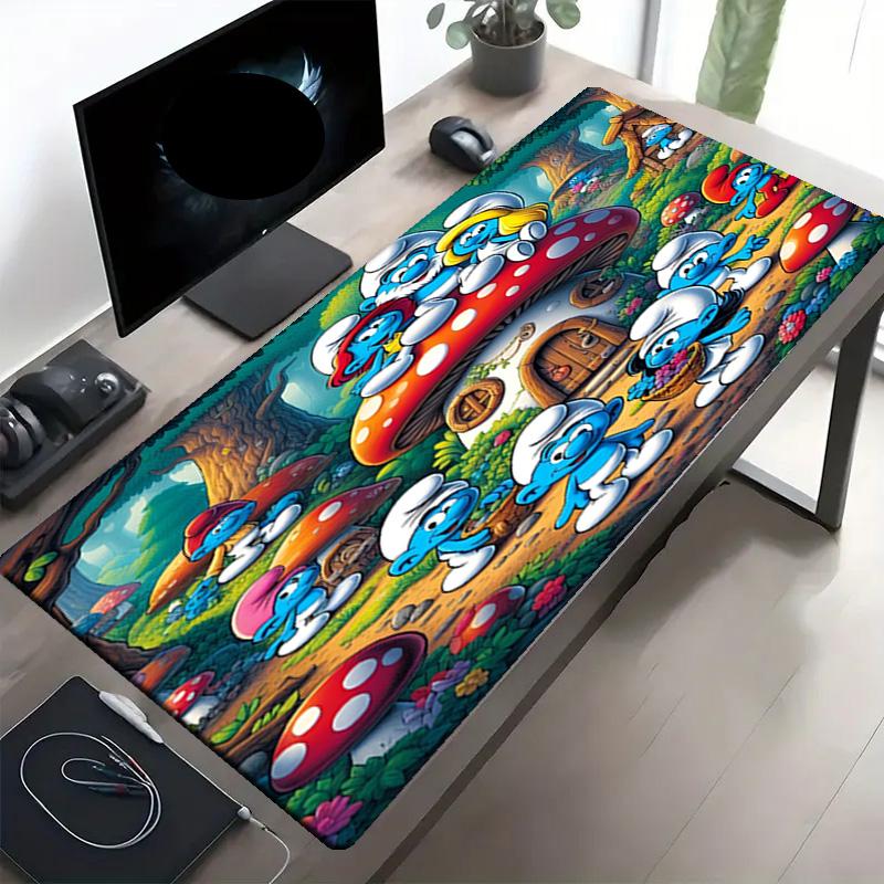 Blue Smurfs Print Mouse Pad, Anti‑Slip Desktop Keyboard Mat, for PC Laptop Gaming Working Daily Use, Cool Festival Surprise Gift