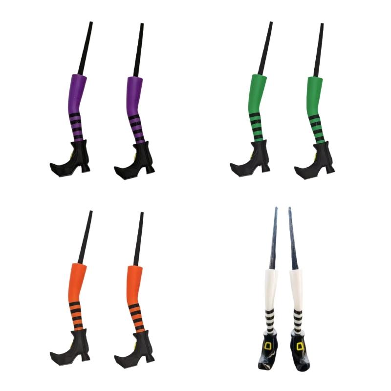 Gestreifte Bein-Blumentopf-Akzente für Halloween, 1 Paar Einsteck-Accessoire mit Stiel zur Verwendung für Pflanzgefäße und Regal-Szenen