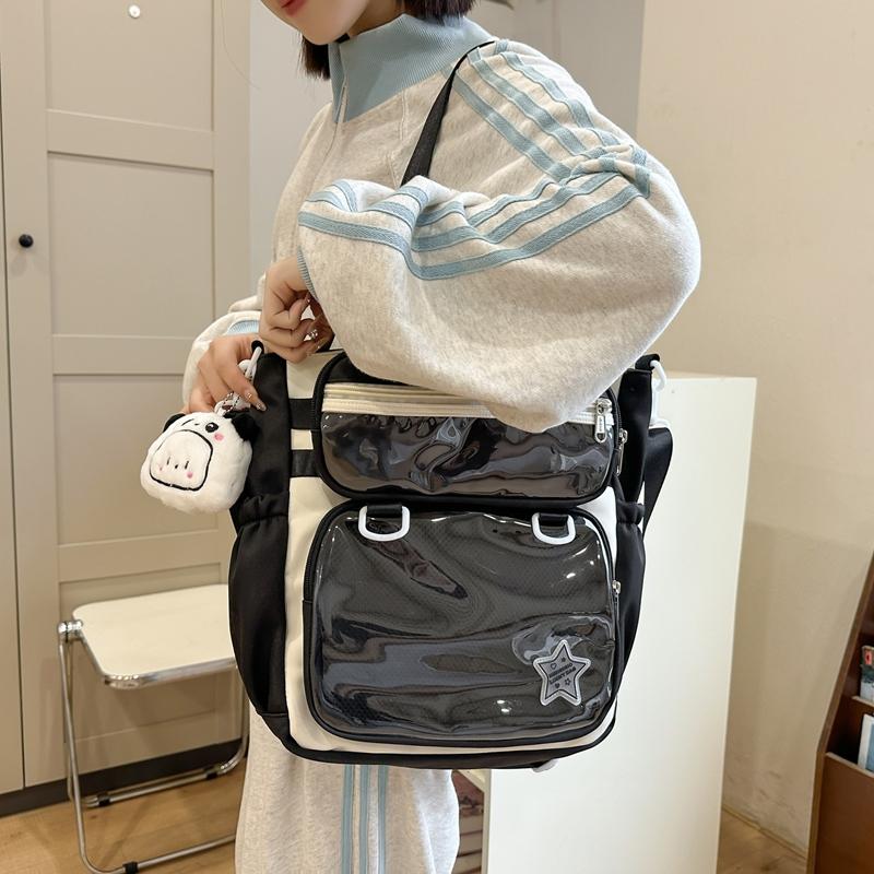 Solid Color Transparent Crossbody Bag Student Handbag Women's Large Capacity Shoulder Tote Bag with Pen Bag