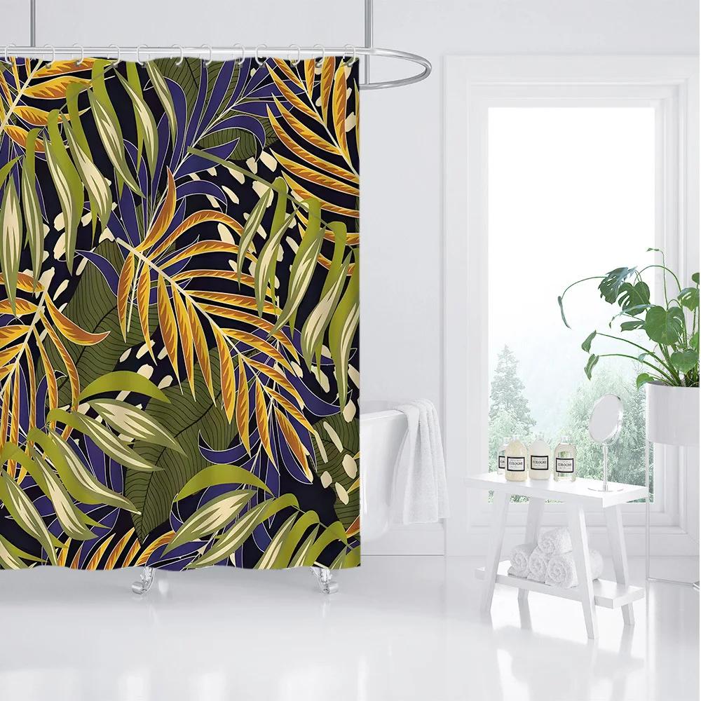 

Tropical Leaf Shower Curtain - Vibrant Palm & Monstera Design, Polyester, Machine Washable, Privacy & Style Bath Decor W60H190(CM)-1 Pcs