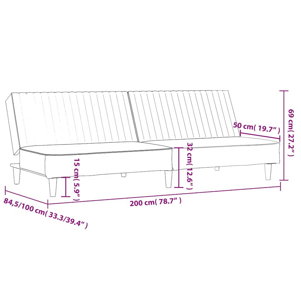 2 Seater Yellow Velvet Sofa Bed