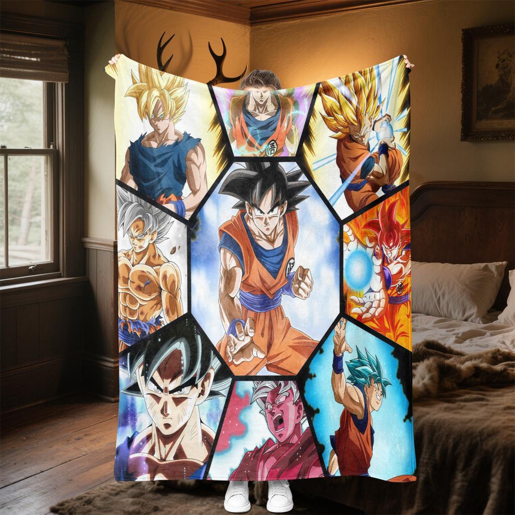 1 Stück DRAGON BALL Aufdruck Flanelldecke, Hohe Qualität für alle Jahreszeiten, Heimdekoration, Wärme und Komfort, Perfekt für Weihnachtsgeschenke