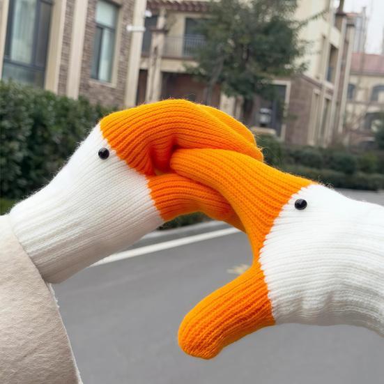 1 Pair Funny Knitted Gloves Goose Design Thickened Plush Lining Warm Gloves Non-Slip Performance Props