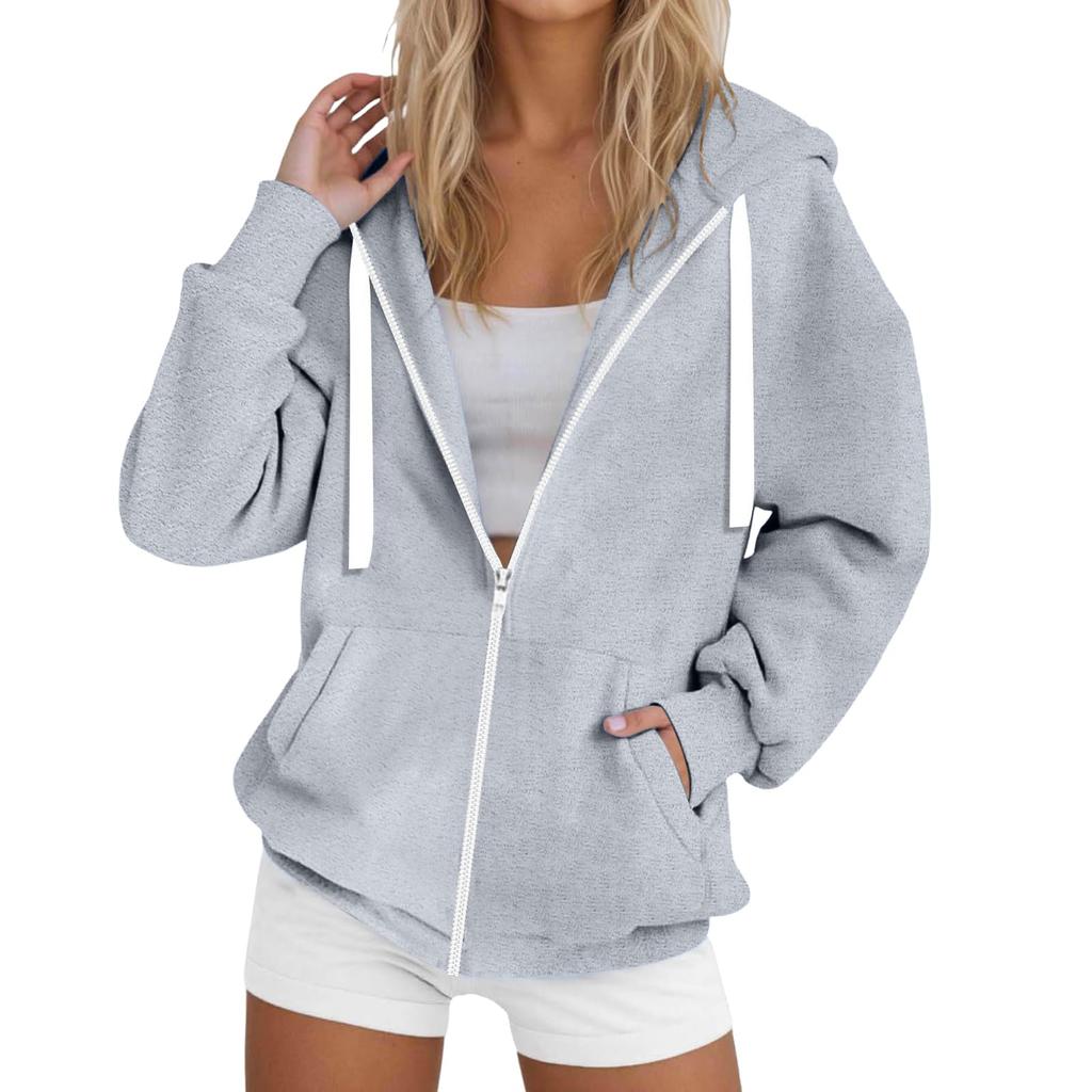 Womens Zip Up Hoodies Casual Long Sleeve Hoodie Jacket Oversized Lightweight Pullover Sweatshirts Tops With Pocket
