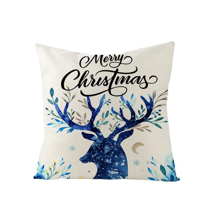 Blue Christmas Pillow Case Polyester Printed Christmas Elk Pillow Home Sofa Pillow Case