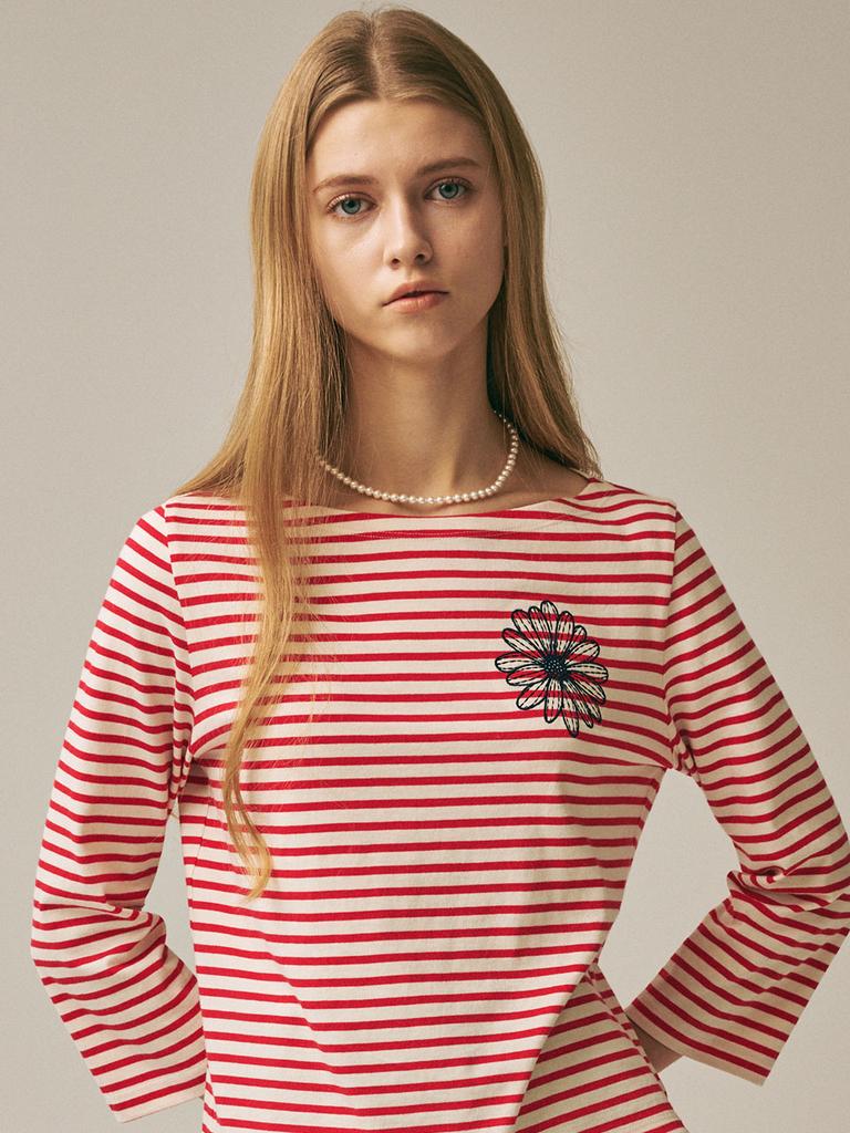[mardimercredi] SLIM TSHIRT 3/4 SLEEVE STRIPE RED NAVY