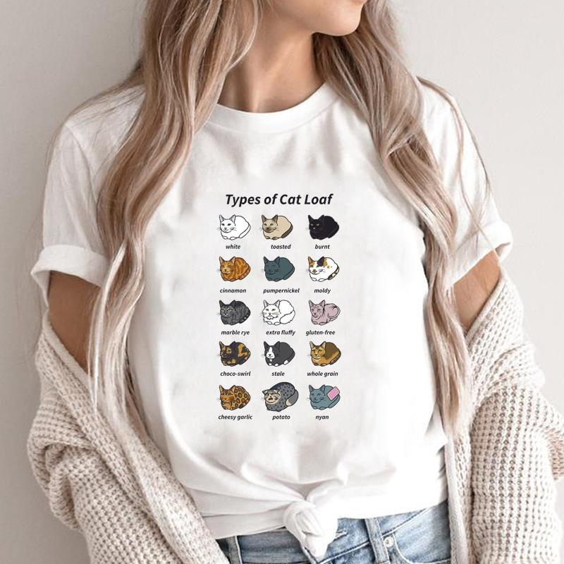 (Asian Size) Graphic Tee Women's Cat Books Love Sweet Trend Fashion Casual Print Short Sleeve Summer Top Ladies Female T Clothing T-shirt