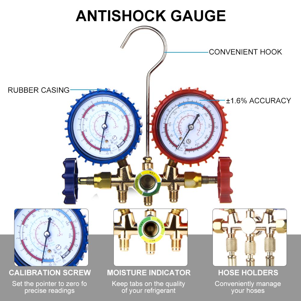 2025 New R32 3 Way AC Diagnostic Manifold Gauge Set for Freon Charging Fits R404A R134a Refrigeration Manifold Gauge Tools