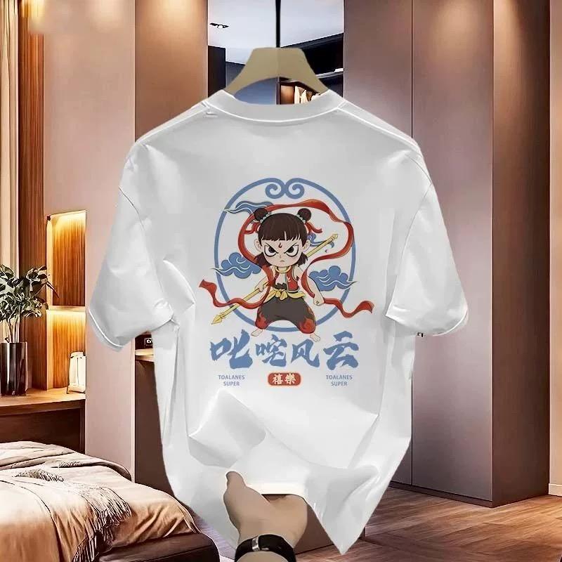 2025 summer pure cotton T-shirts for Women cute cartoon print hip hop Streetwear casual t shirt Female Harajuku Oversized Short Sleeve white y2k Tops