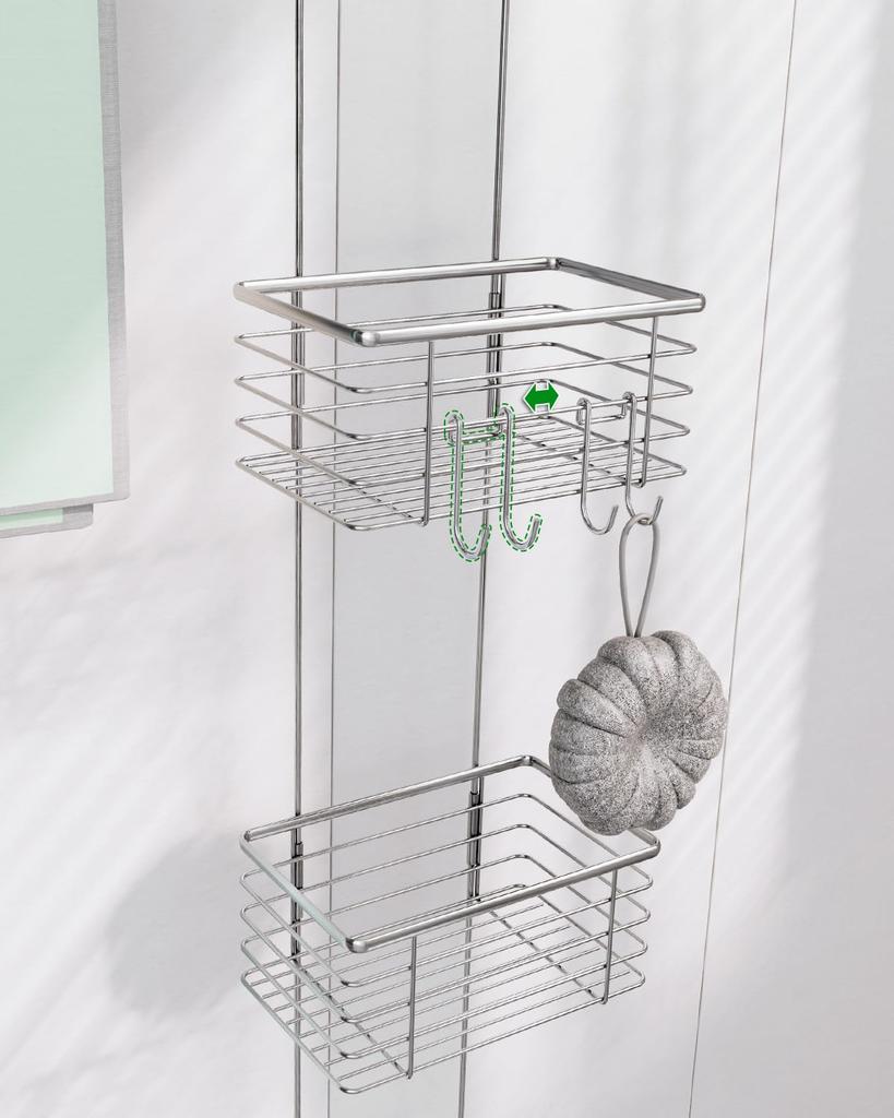 QIHS 3-Tier Shower Rack, Stainless Steel, Wall-Mounted, 89.5cm X 19cm, with Hooks, Bathroom Storage Shelf