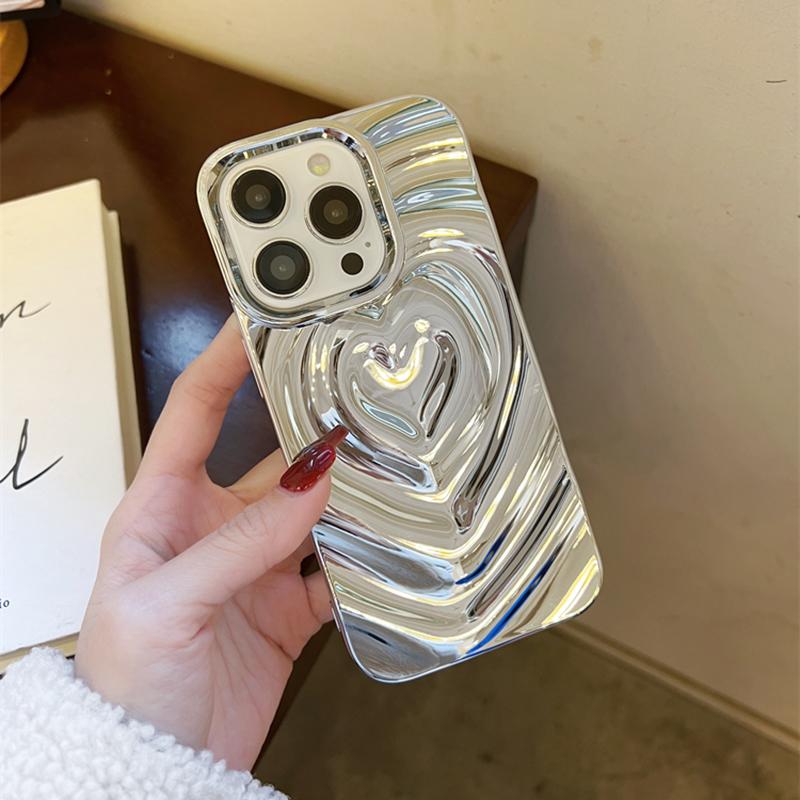 Retro Folds 3D Love Heart Case For For Iphone 13 11 12 14 1 16 17 Pro Max 17 Air Soft Shockproof Cover Bumper