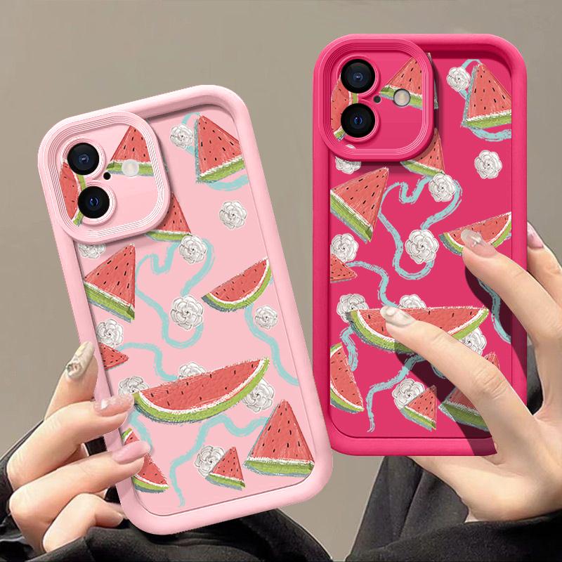 For iPhone 16 Pro Max Fruit Print Phone Case For iPhone 16e 15 14 13 12 Pro Max Plus 11 XR XS Watermelon Print Phone Case TPU Soft Shockproof Cover
