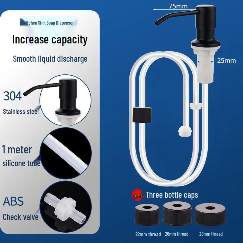 Stainless Steel Kitchen Soap Dispenser with Silicone Extended Tube and Pump Head