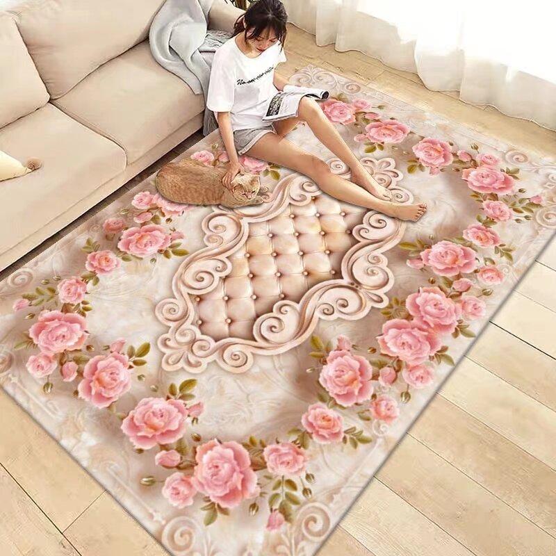

Розкішний рожевий килим з трояндами для вітальні, побутова прикраса, килим для зони дивана та столика, нековзний килимок, м який килимок для підлоги, килимок для декору спальні 200X250CM
