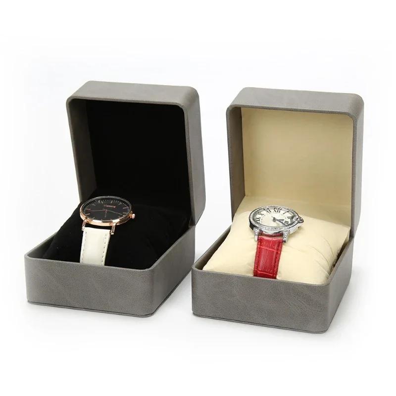 Black Single Watch Gift Box with Pillow PU Leather Wristwatch Display Case Organizer for Men Clamshell PU leather watch case