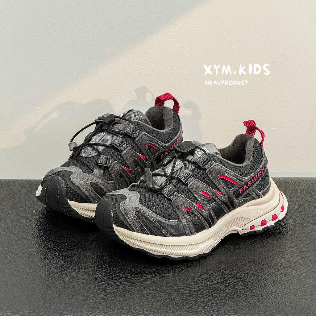 2025 winter new children's sports shoes two cotton shoes retro drawstring mesh velvet men's and girls' sports shoes