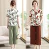 Women's Regular Fit Two Piece Set Short Sleeve Floral Top Elastic Waist Cropped Pants Matching Outfit