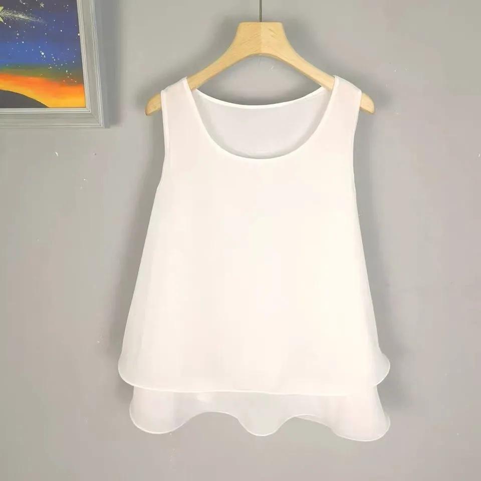 Women's Summer Tank Top: Solid-Color, Layered, Ruffled, A-Line, Korean-Style Cropped Top