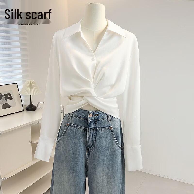 Women s Design Sense Solid Long Sleeve Lapel Shirt M