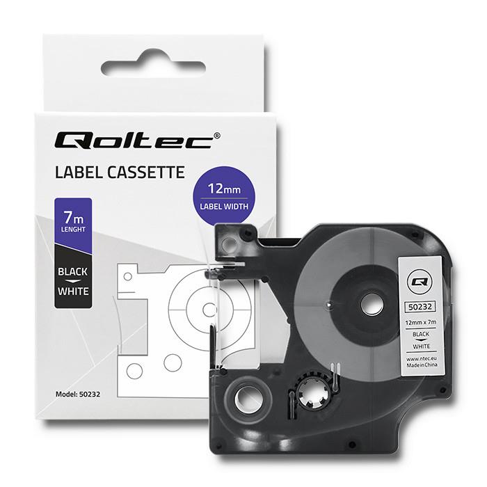 Qoltec Tape for DYMO D1 45013 | 12mm X 7m | White/Black Print