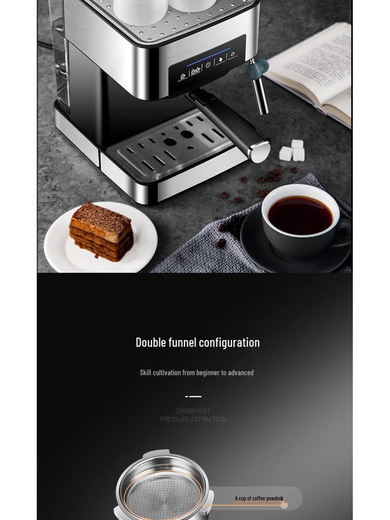 Italian Semi-Automatic Coffee Machine, 20-Bar High-Pressure Steam, Compact for Home or Office, Milk Frother Included