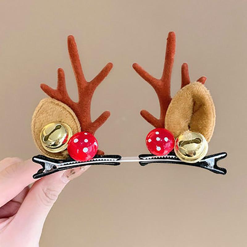 1pair Christmas Red Antler Hair Clip Accessories for Kids Side Hair Clip for Children's Hair