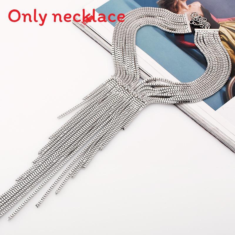 

Fashionable Rhinestone Decorative Long Tassel Design Women Metal Necklace For Casual Wear