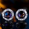 Cute Female White Black Purple Zircon Stone Small Round Stud Earrings Vintage Silver Color Wedding Jewelry For Women