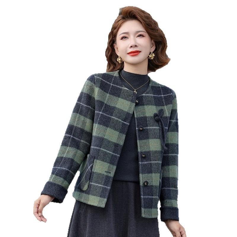 Autumn and winter new medium and small jackets thickened and velvet fashionable age-reducing plaid jackets