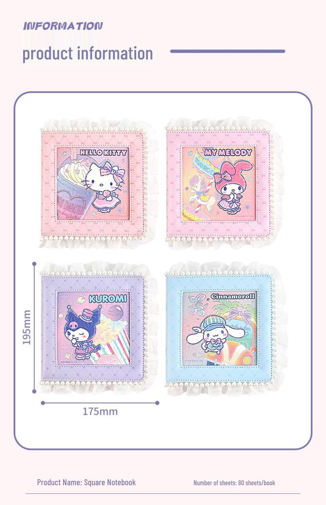Sanrio Cartoon Notebook - 80 Sheets, Cute Designs featuring Pochacco, Kuromi, Hello Kitty