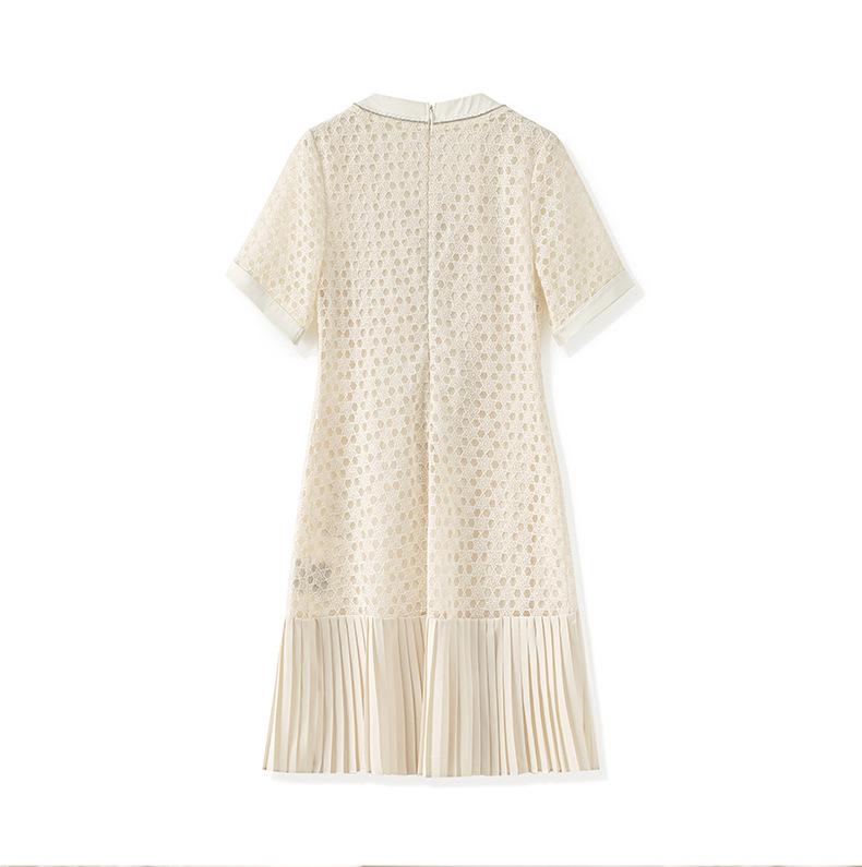 French Quiet Luxury Water-Soluble Lace-Chiffon Pleated Summer Dress
