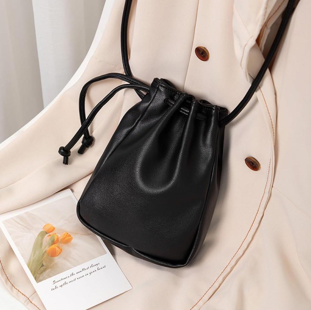 NICE SELECTION Mini-Kordelzug-Umhängetasche für Damen, Mini-Tasche, Kordelzug-Umhängetasche mit Smartphone-Tasche, Stilvoll, 2-Wege, Crossbody oder Umhängen
