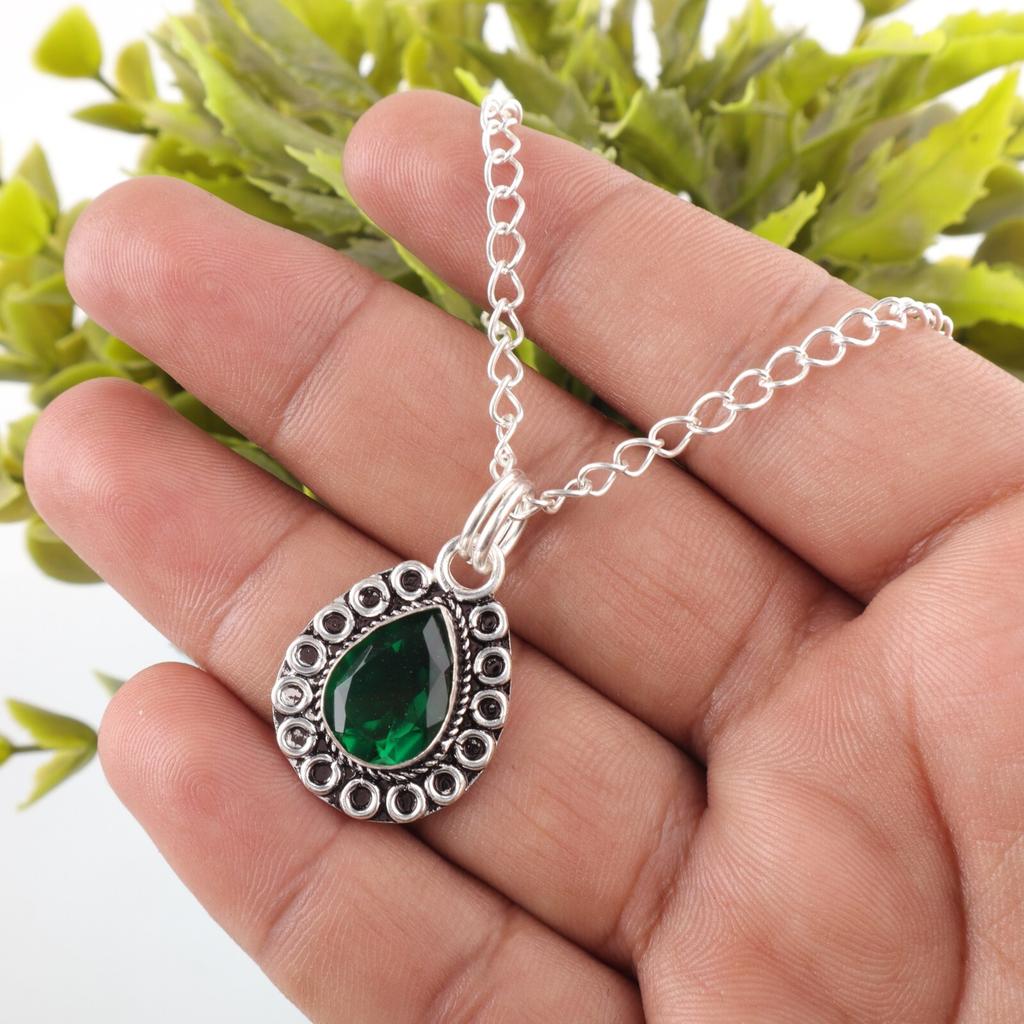 May Birth Green Emerald Gemstone 925 Silver Engagement Trendy Pendant Jewelry PP-26-10