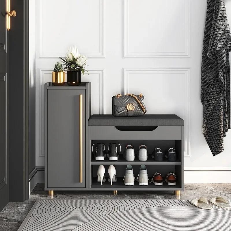 Simple Comfortable Footstool Shoe Changing Stool Home Entrance Shoe Storage Cabinet Bench Integrated Multifunctional Shoe Rack