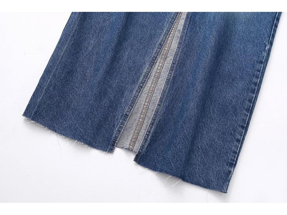 European & American Women's High-Waist Denim Midi Skirt with Slit Design for Summer 