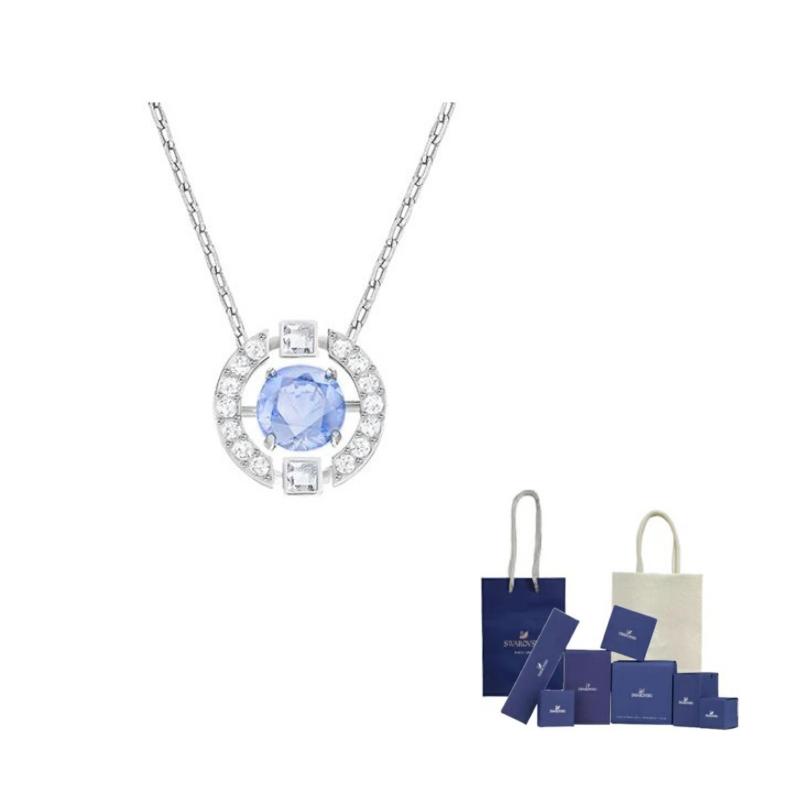 Swarovski Una Necklace Round Cut Blue Rhodium Plated F (One Size Fits All)-Branded gift bag синий