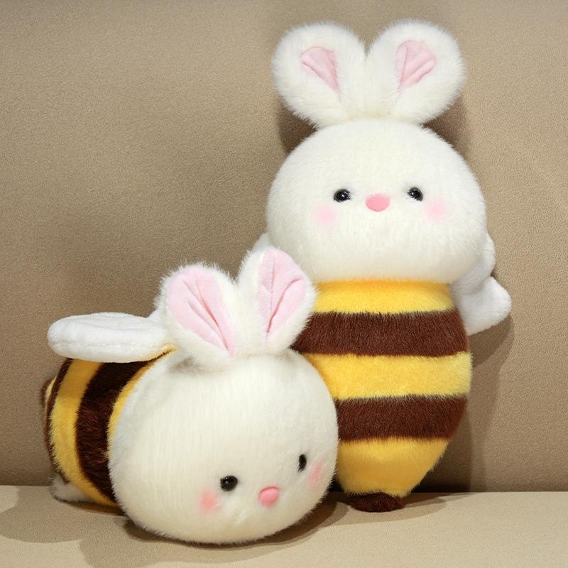 Cute soft bunny bee doll plush toy lying down rabbit bee doll girl soothing rag doll